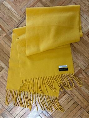 VTG Bloomingdale's Mustard Yellow Cashmere Fringe Scarf
